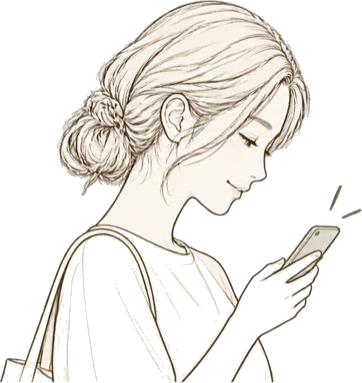 スマートフォンを操作する発見者の線画